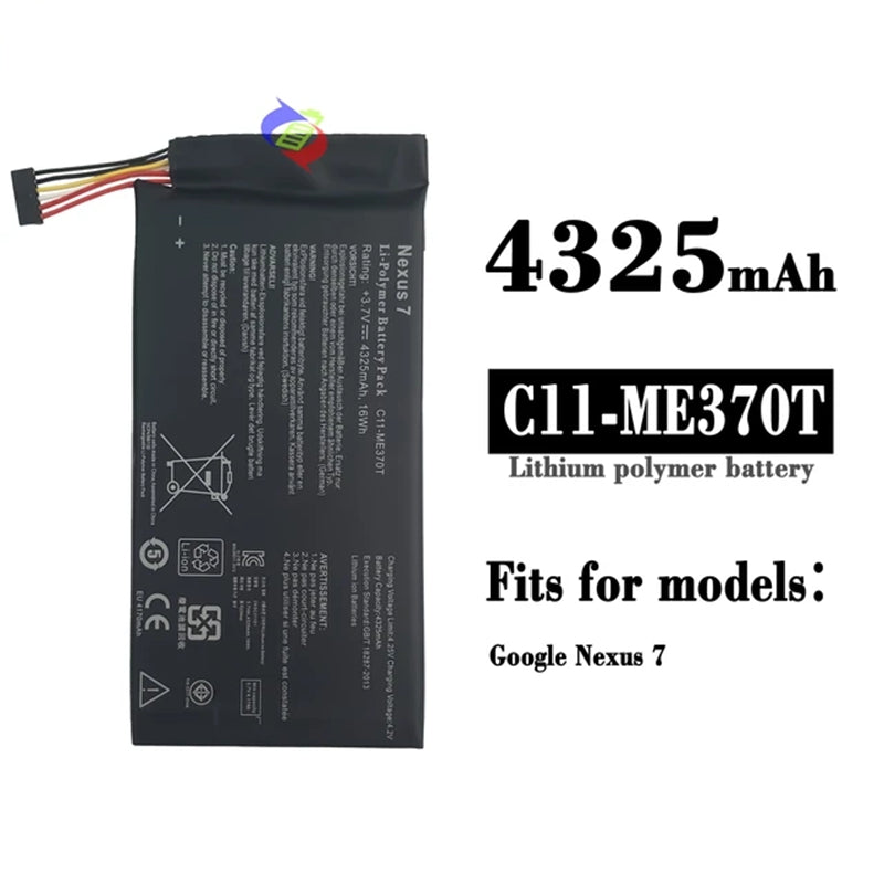 Batterie de remplacement pour tablette Google ASUS Nexus 7 (1ère génération) 2012, C11-ME370T Batterie de remplacement pour tablette Google ASUS Nexus 7 (1ère génération) 2012, C11-ME370T